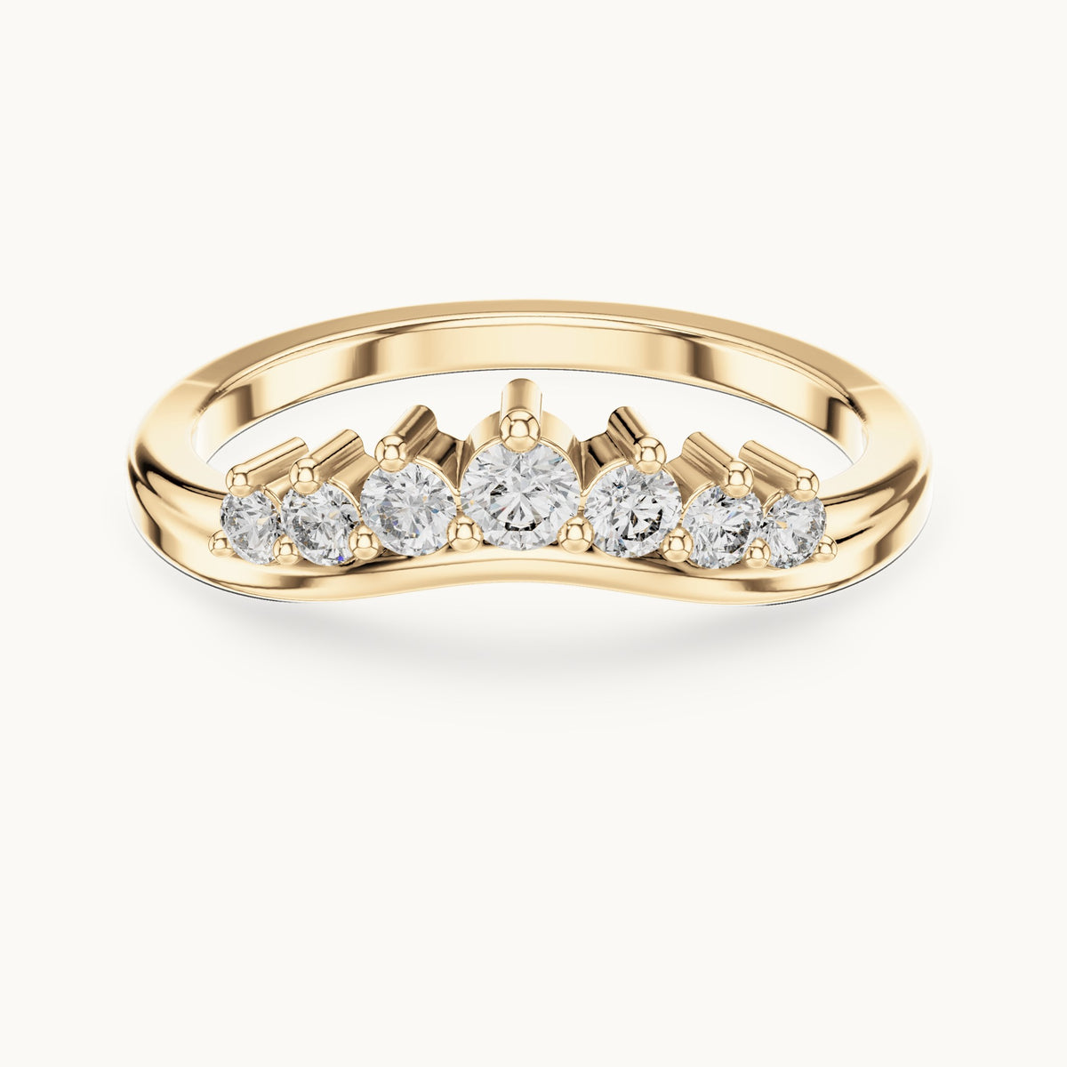 Round lab-grown diamond curved crown wedding band in yellow gold, 0.255 CT TW, view 4