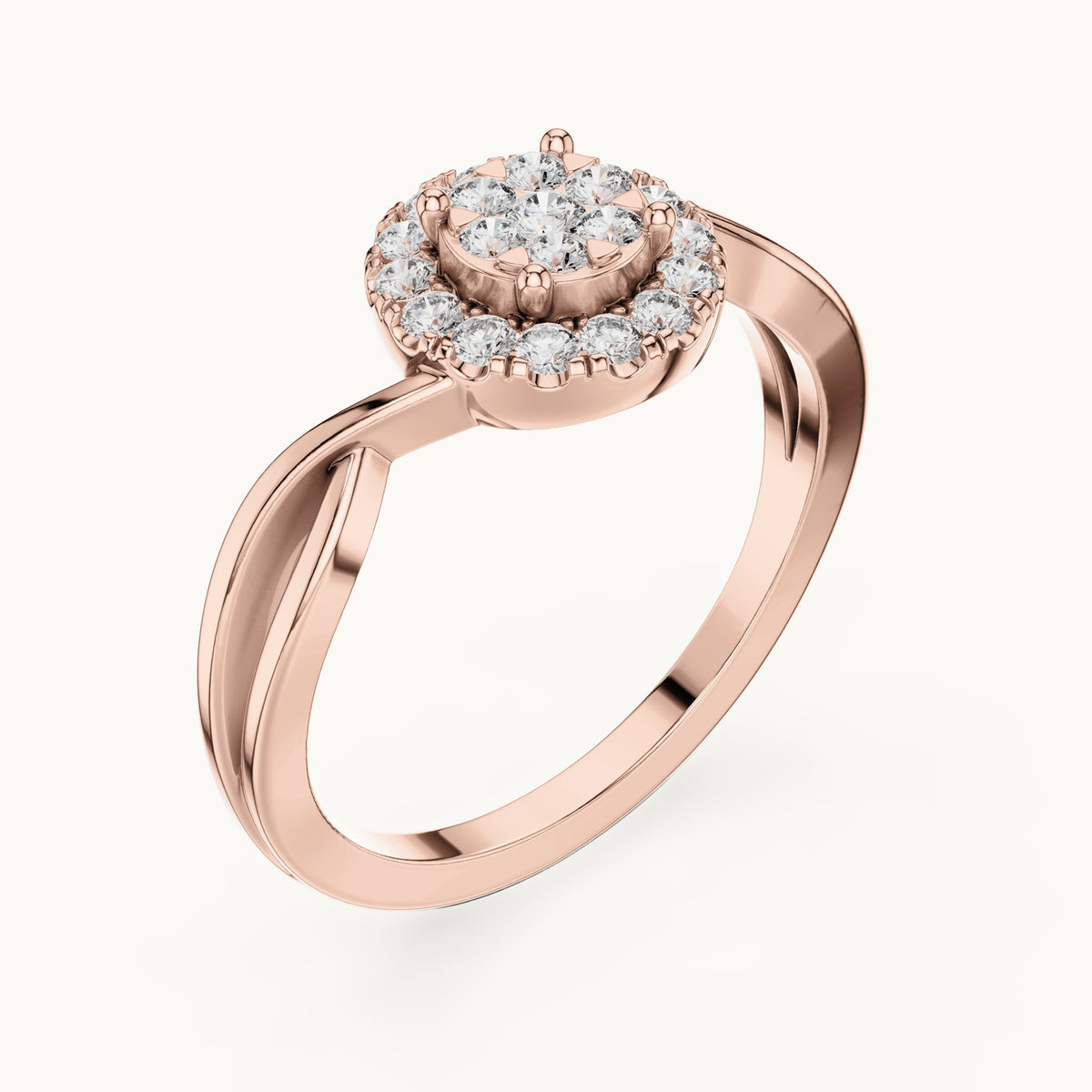 Round lab-grown diamond cluster halo bypass ring in rose gold, 0.282 CT TW, view 2