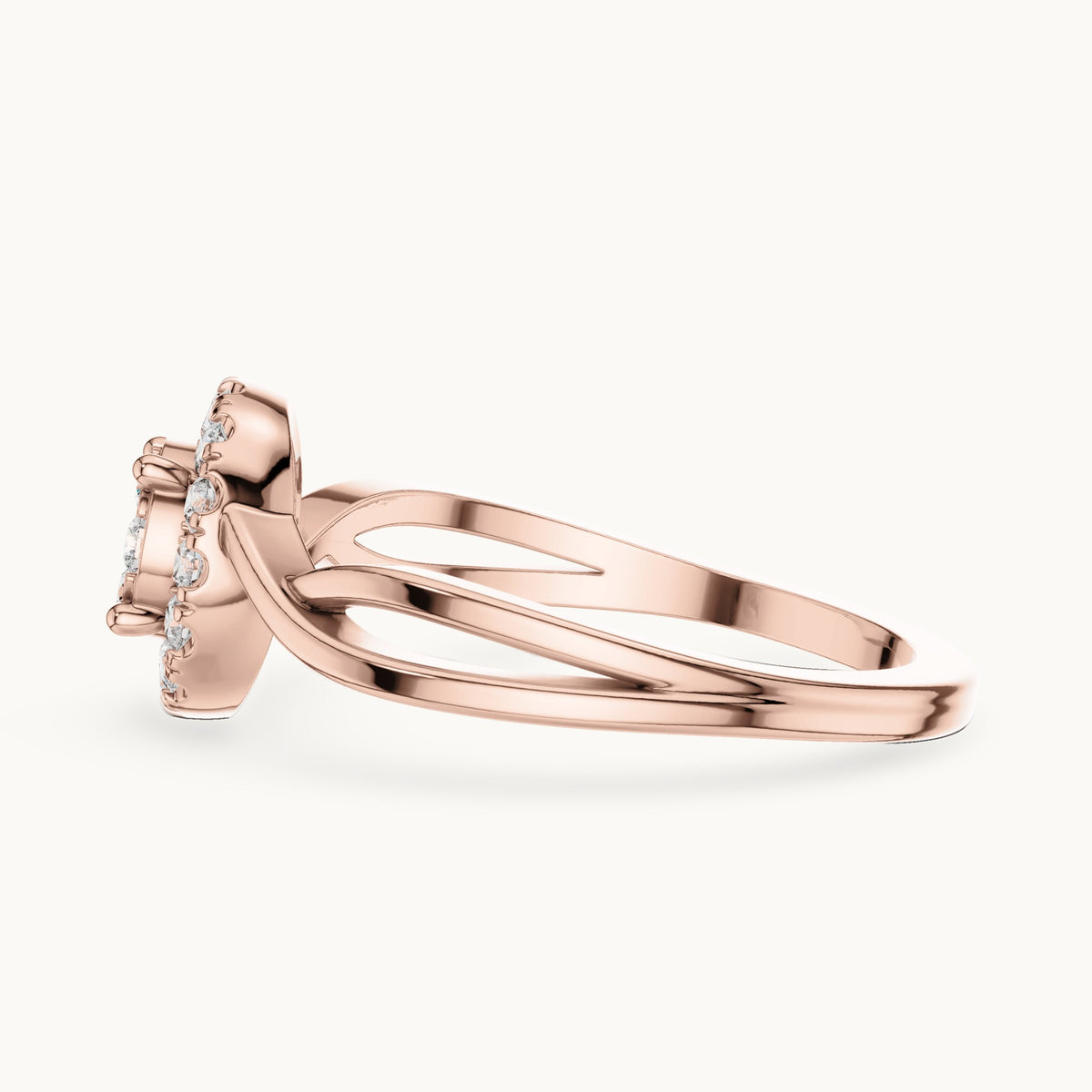 Round lab-grown diamond cluster halo bypass ring in rose gold, 0.282 CT TW, view 3