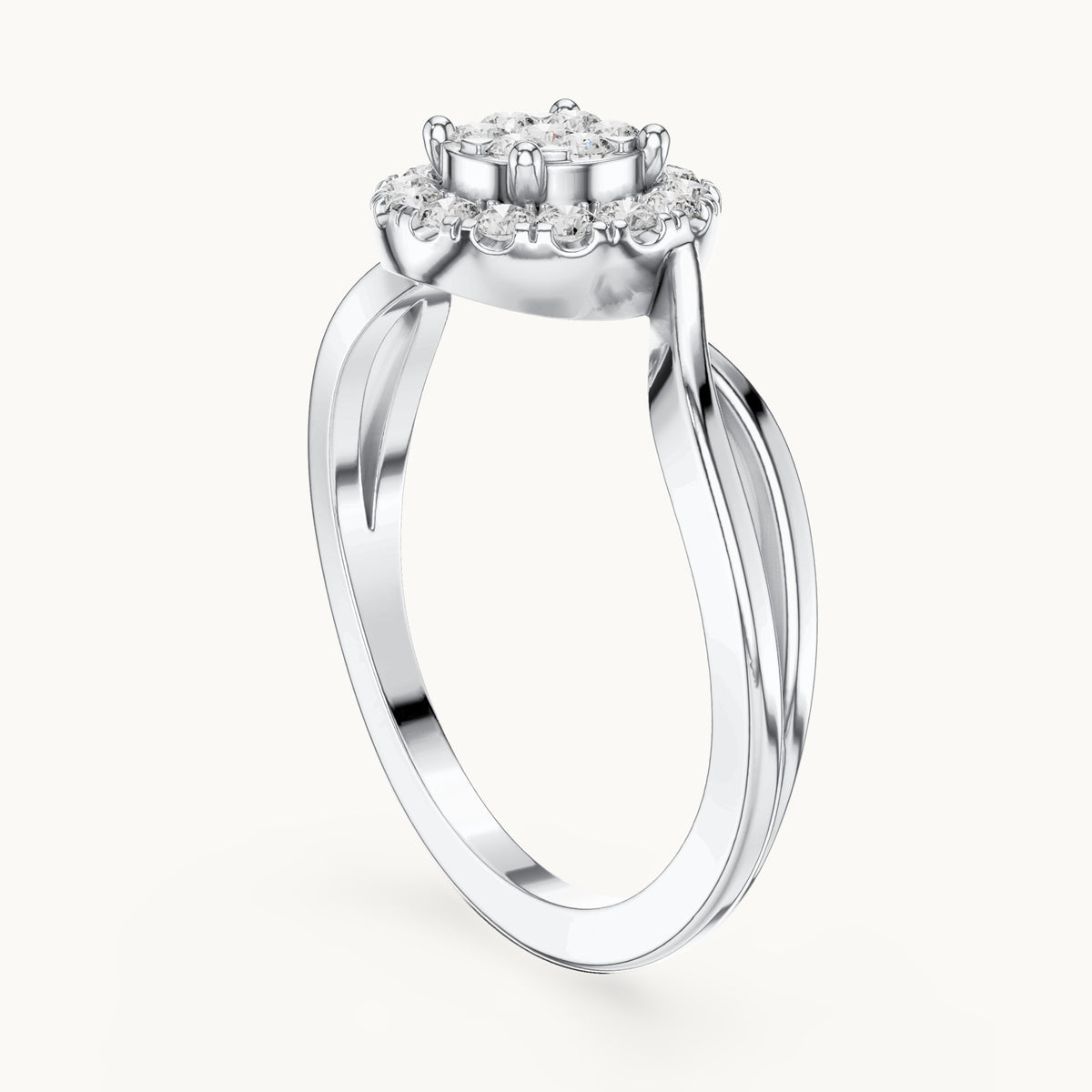 Round lab-grown diamond cluster halo bypass ring in white gold, 0.282 CT TW, view 1