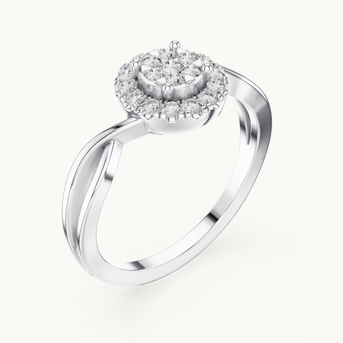 Round lab-grown diamond cluster halo bypass ring in white gold, 0.282 CT TW, view 2