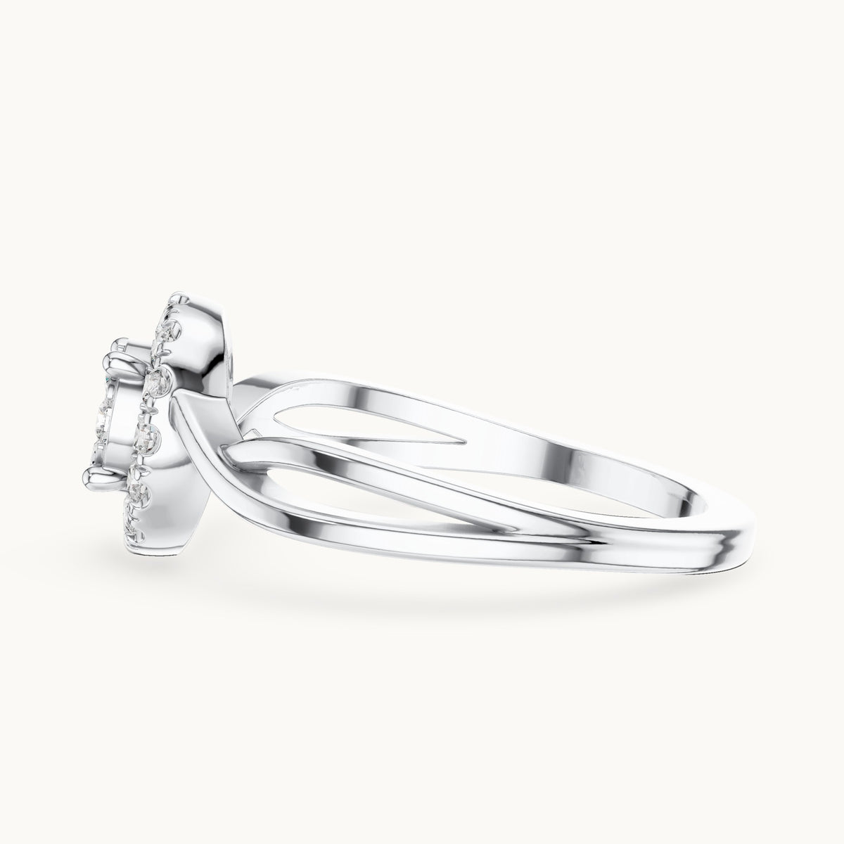 Round lab-grown diamond cluster halo bypass ring in white gold, 0.282 CT TW, view 3