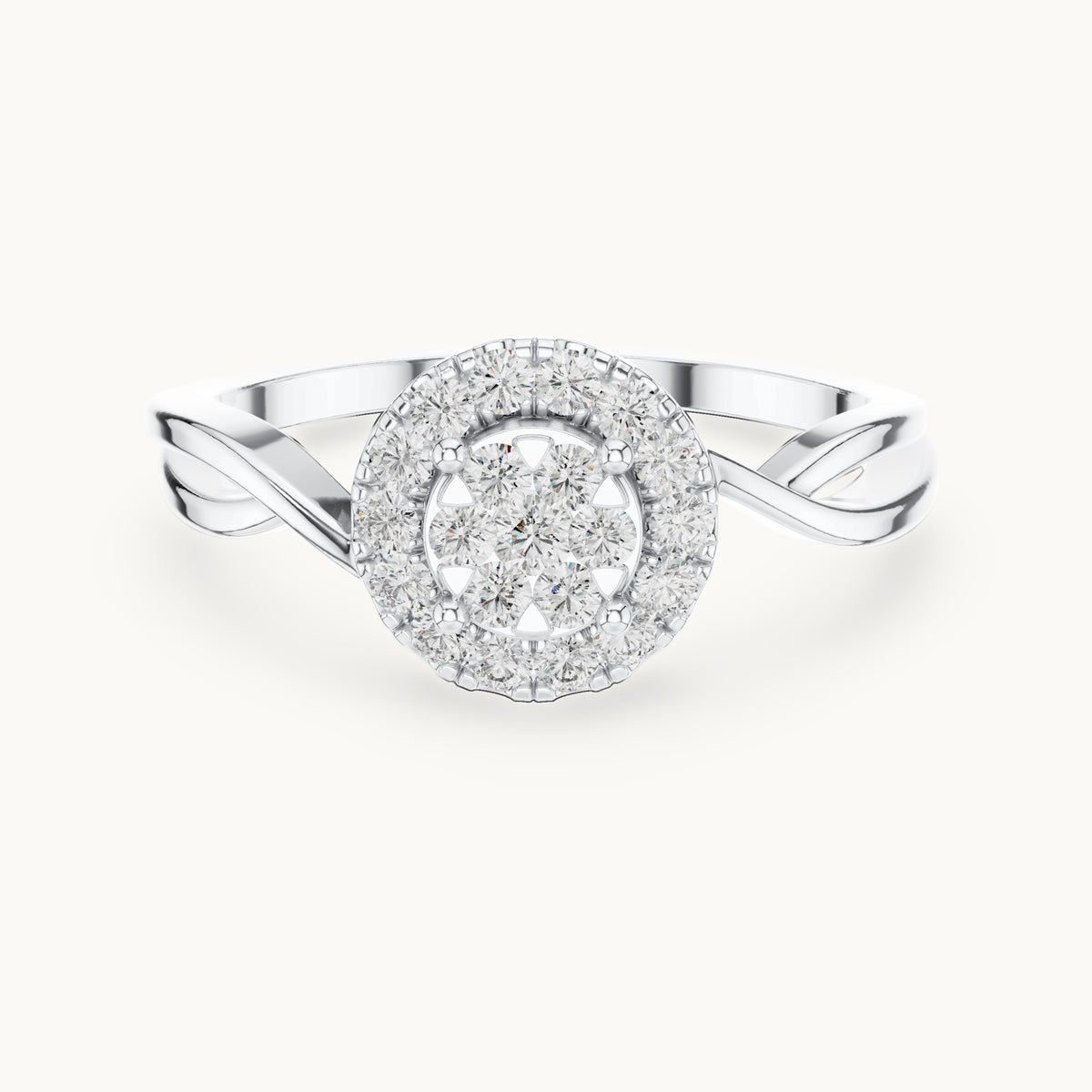 Round lab-grown diamond cluster halo bypass ring in white gold, 0.282 CT TW, view 4