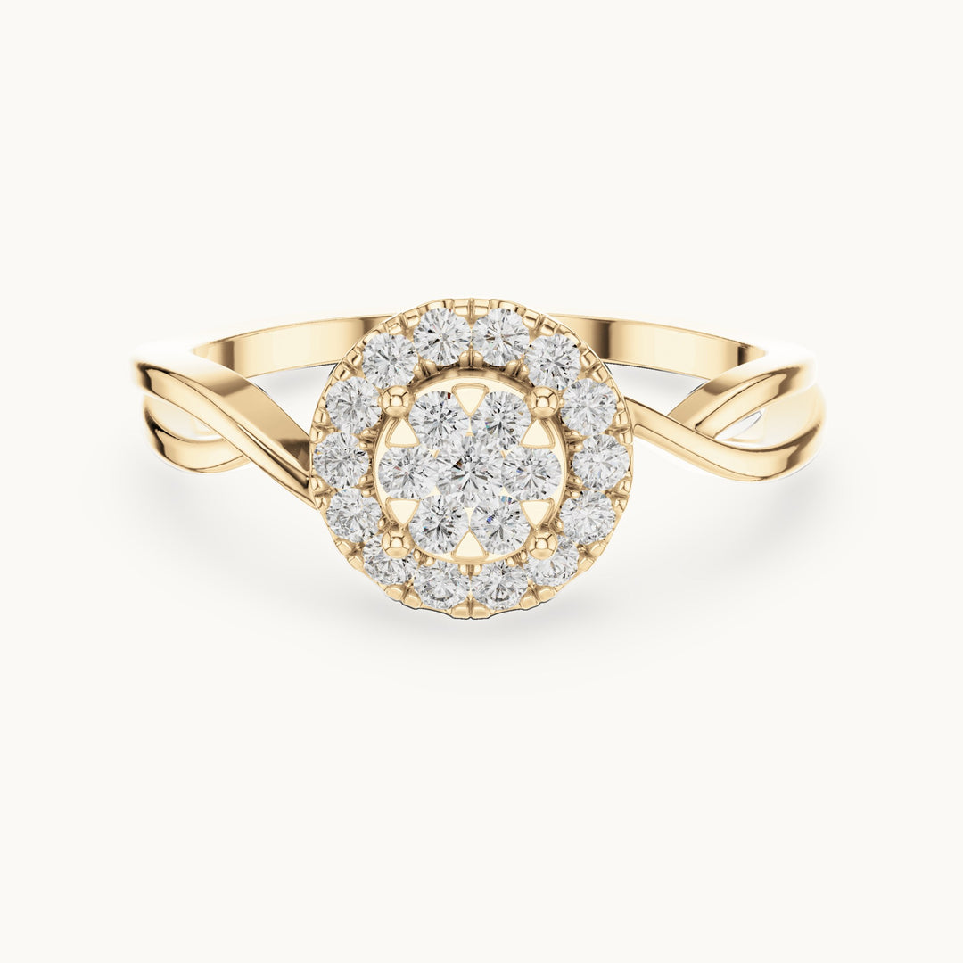 Round lab-grown diamond cluster halo bypass ring in yellow gold, 0.282 CT TW, view 4