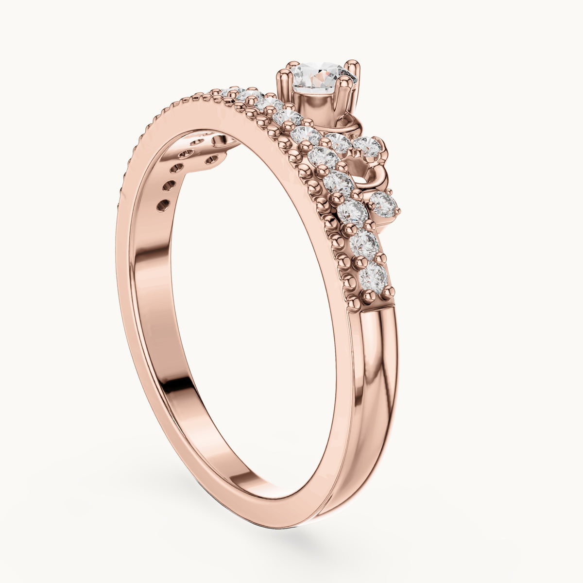 Round lab-grown diamond crown ring in rose gold, 0.364 CT TW, view 1