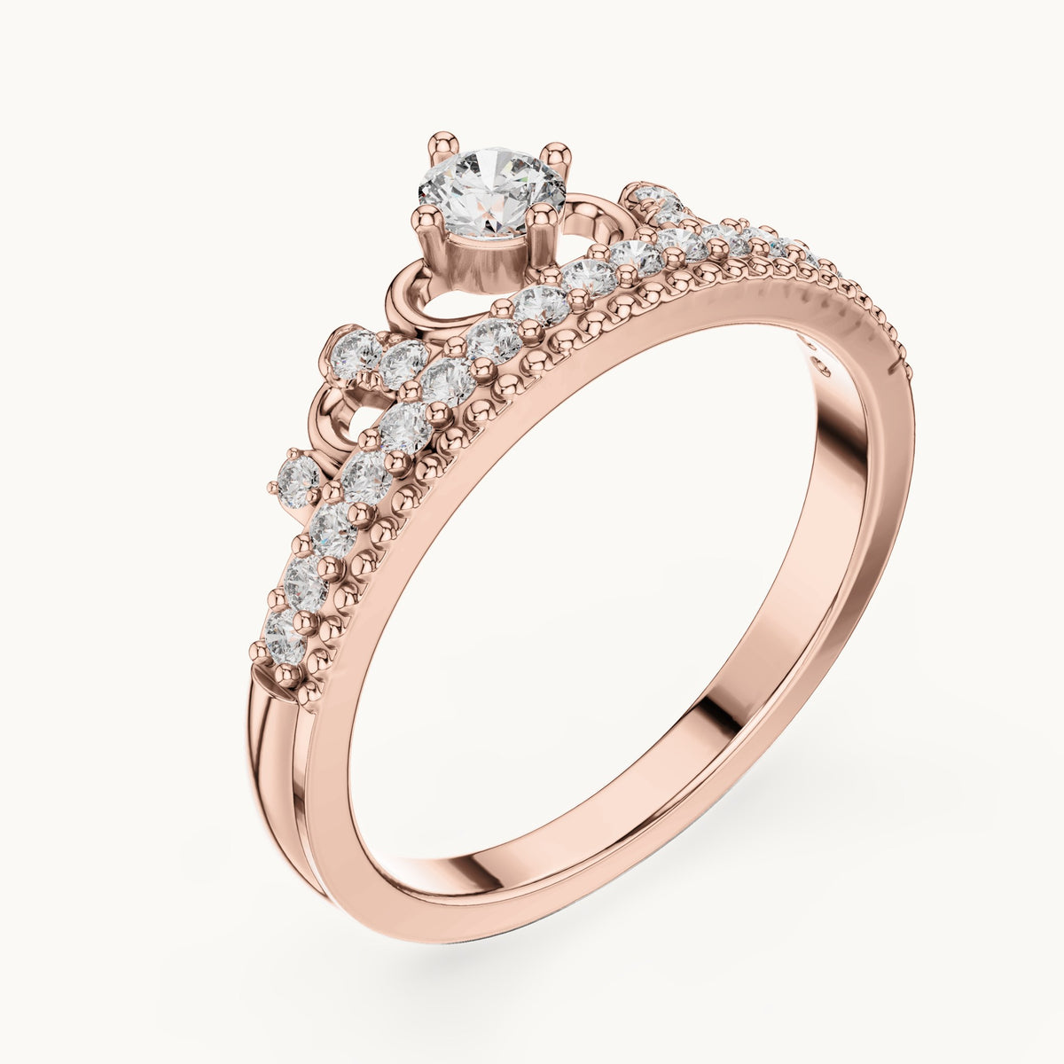 Round lab-grown diamond crown ring in rose gold, 0.364 CT TW, view 2