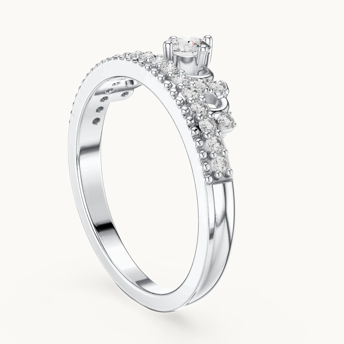 Round lab-grown diamond crown ring in white gold, 0.364 CT TW, view 1