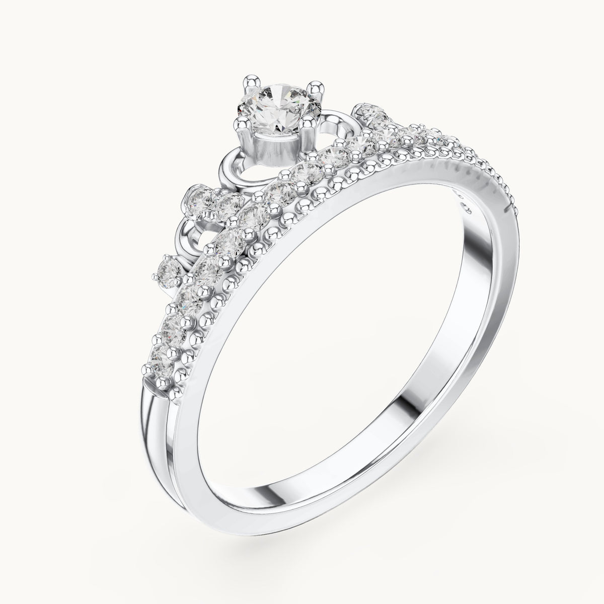 Round lab-grown diamond crown ring in white gold, 0.364 CT TW, view 2