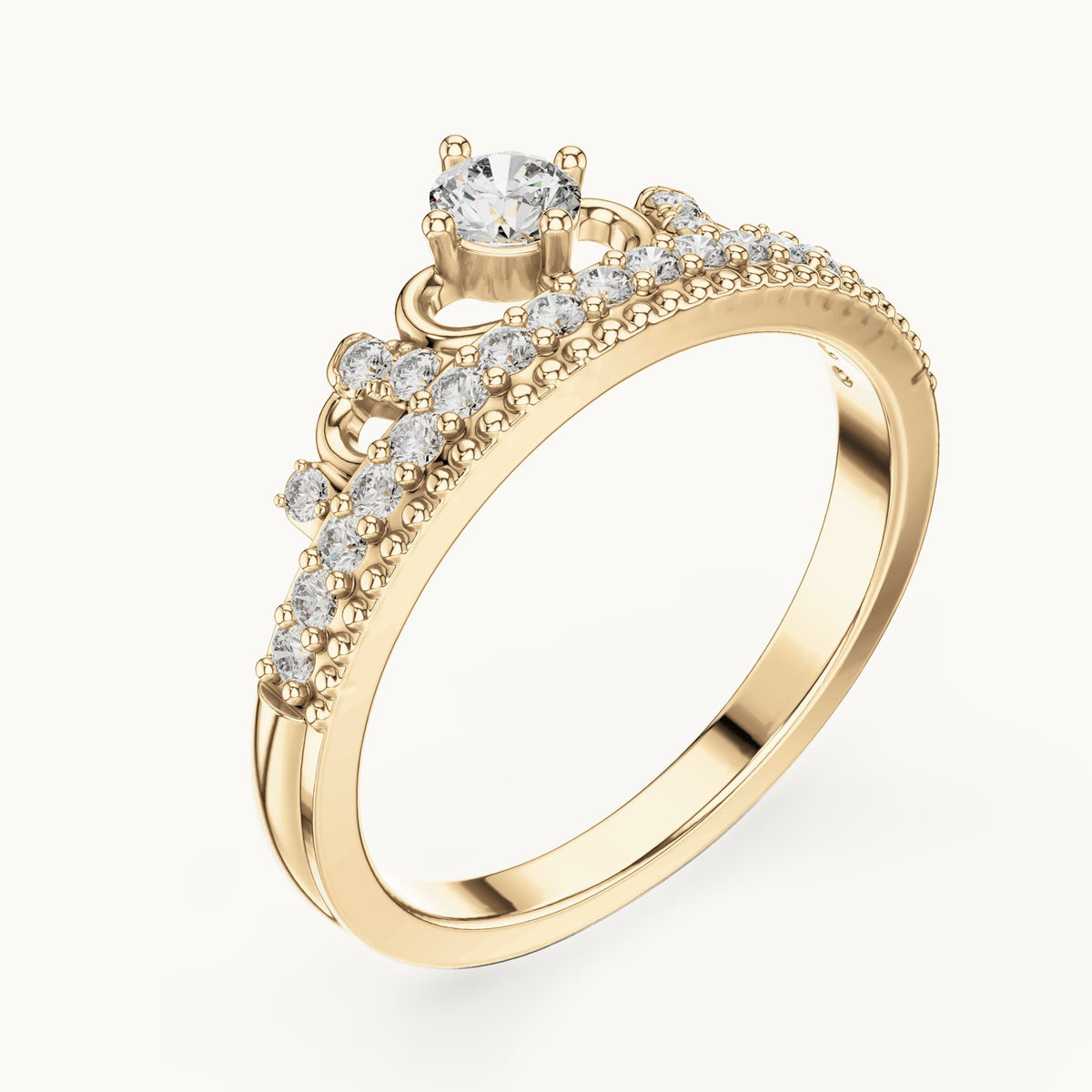 Round lab-grown diamond crown ring in yellow gold, 0.364 CT TW, view 2