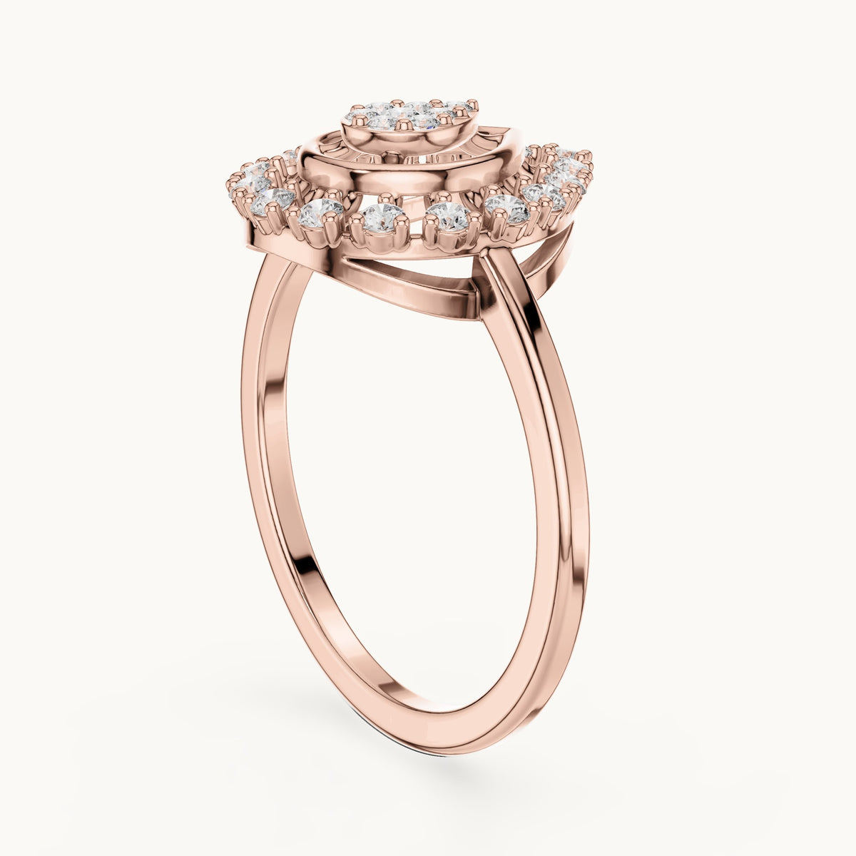 Round lab-grown diamond teardrop cluster halo ring in rose gold, 0.227 CT TW, view 1