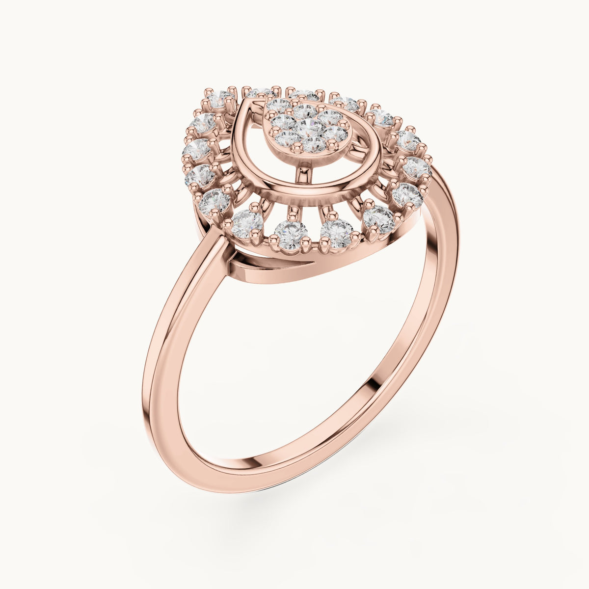 Round lab-grown diamond teardrop cluster halo ring in rose gold, 0.227 CT TW, view 2
