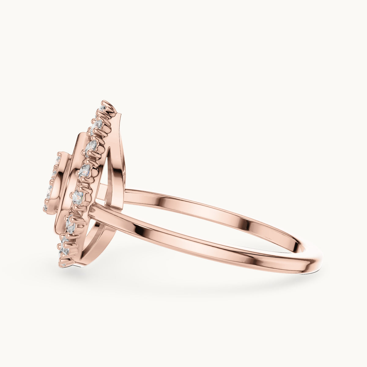 Round lab-grown diamond teardrop cluster halo ring in rose gold, 0.227 CT TW, view 3
