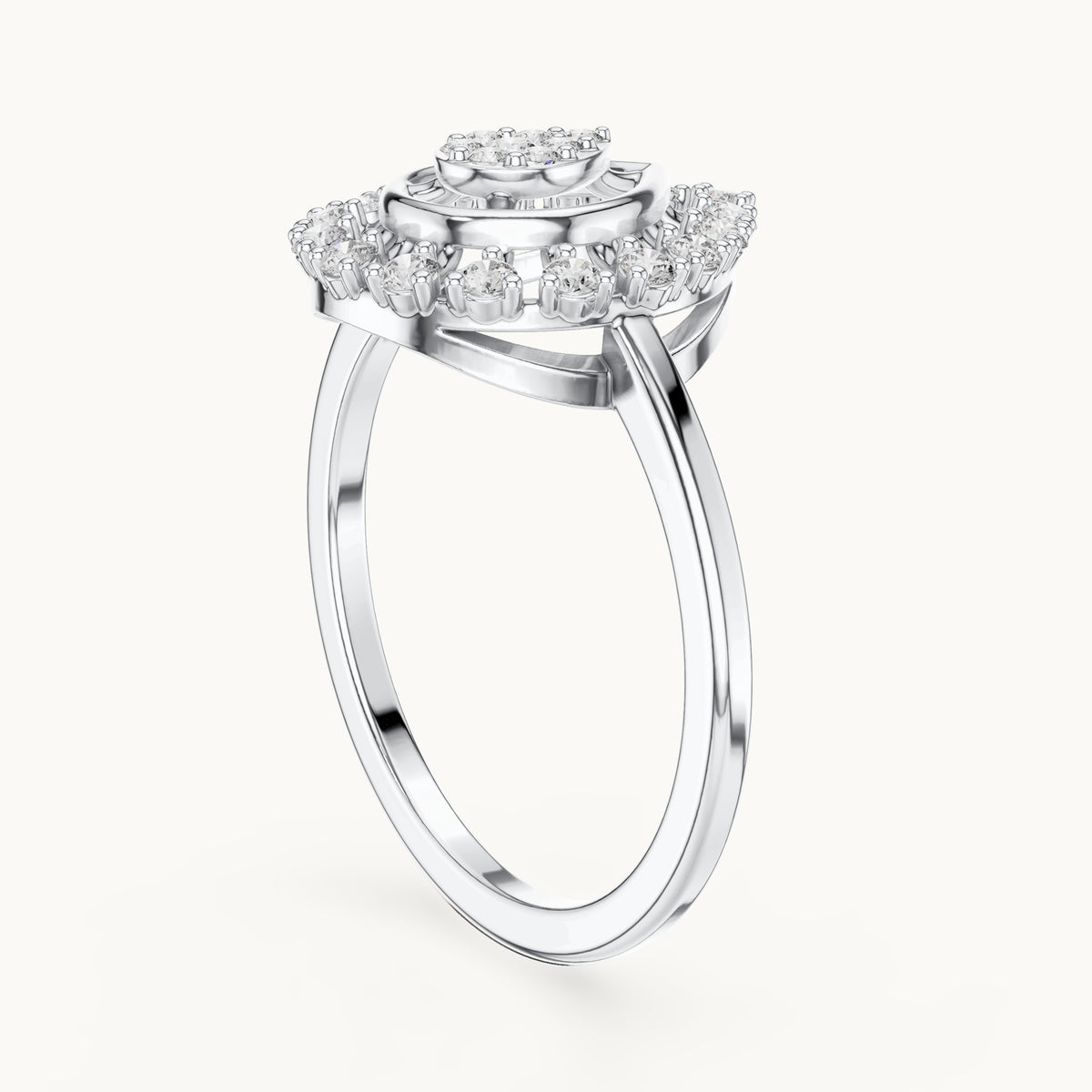 Round lab-grown diamond teardrop cluster halo ring in white gold, 0.227 CT TW, view 1