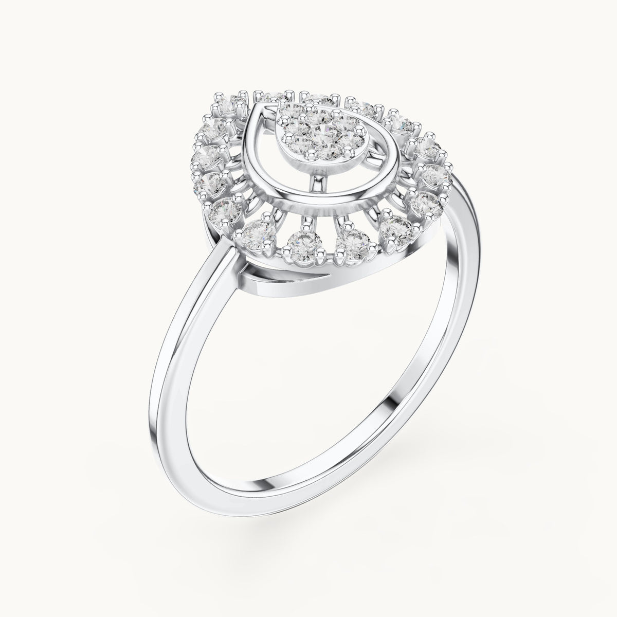 Round lab-grown diamond teardrop cluster halo ring in white gold, 0.227 CT TW, view 2