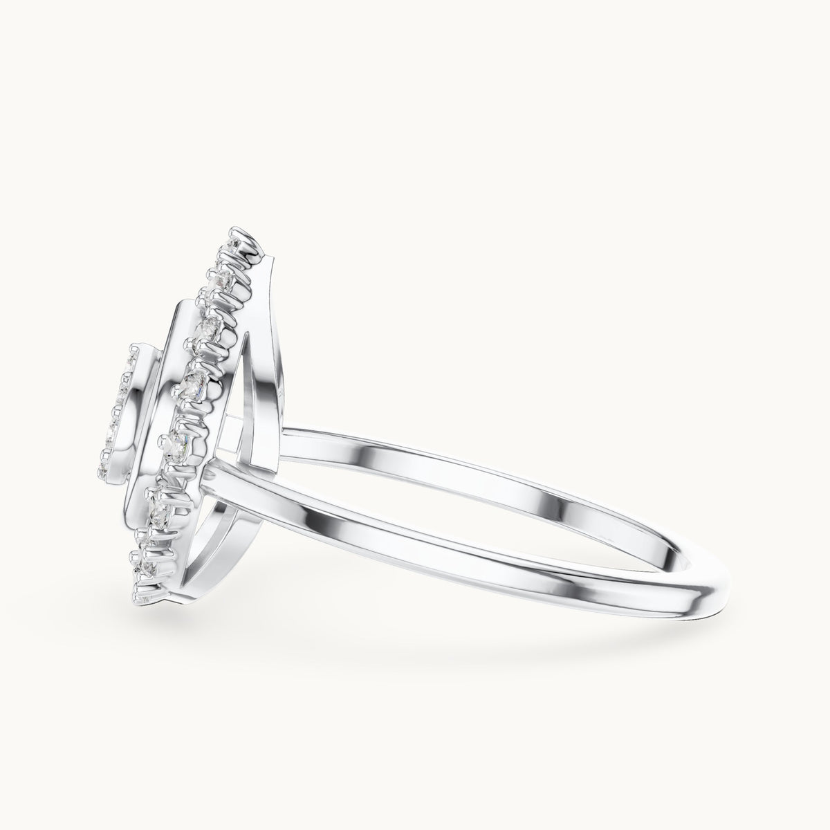 Round lab-grown diamond teardrop cluster halo ring in white gold, 0.227 CT TW, view 3