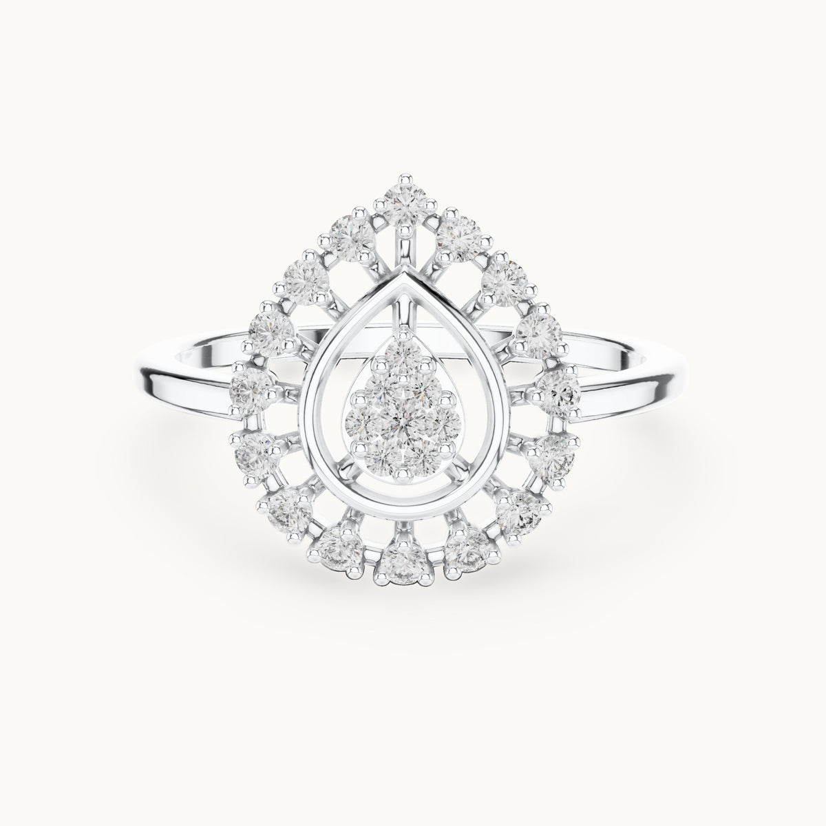 Round lab-grown diamond teardrop cluster halo ring in white gold, 0.227 CT TW, view 4