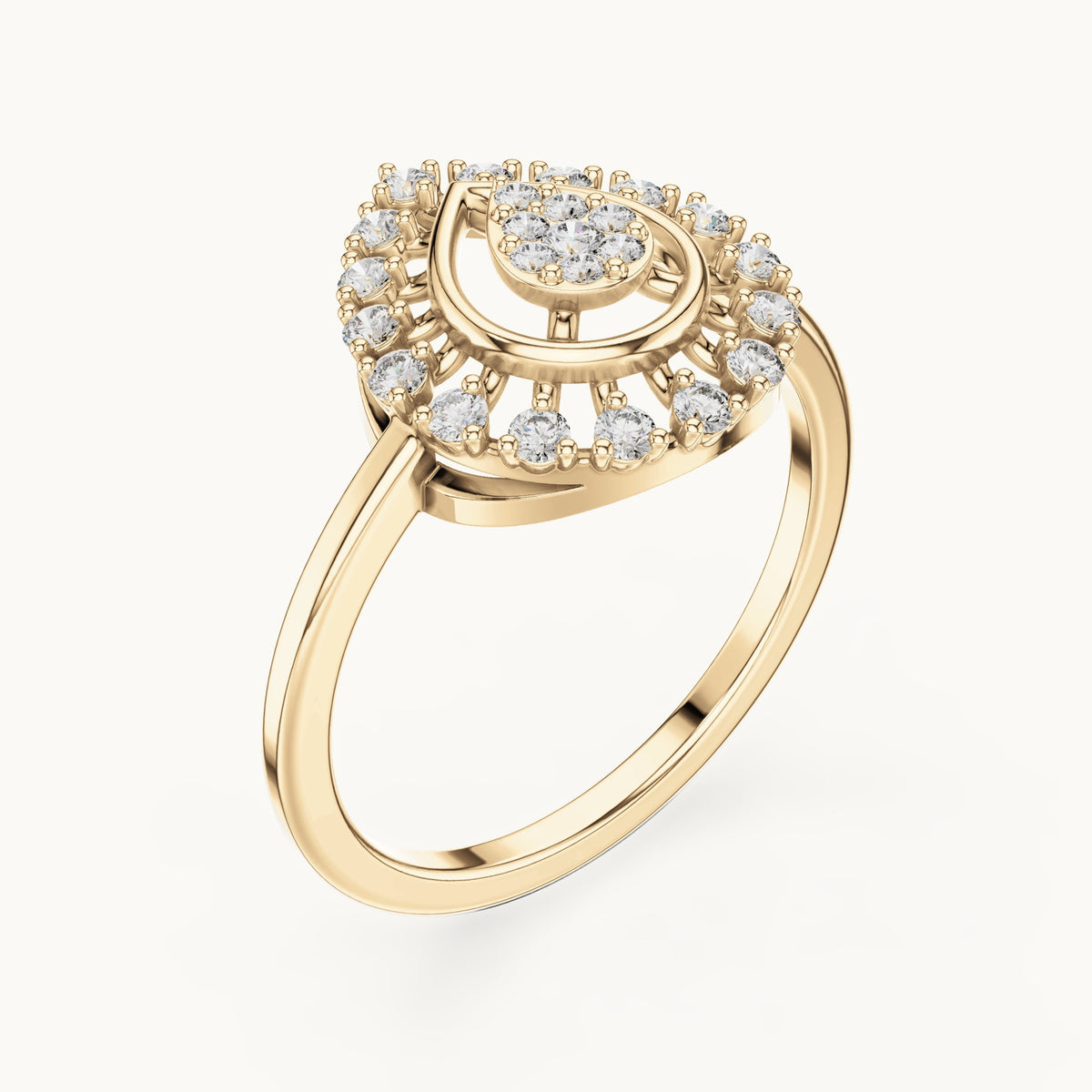 Round lab-grown diamond teardrop cluster halo ring in yellow gold, 0.227 CT TW, view 2