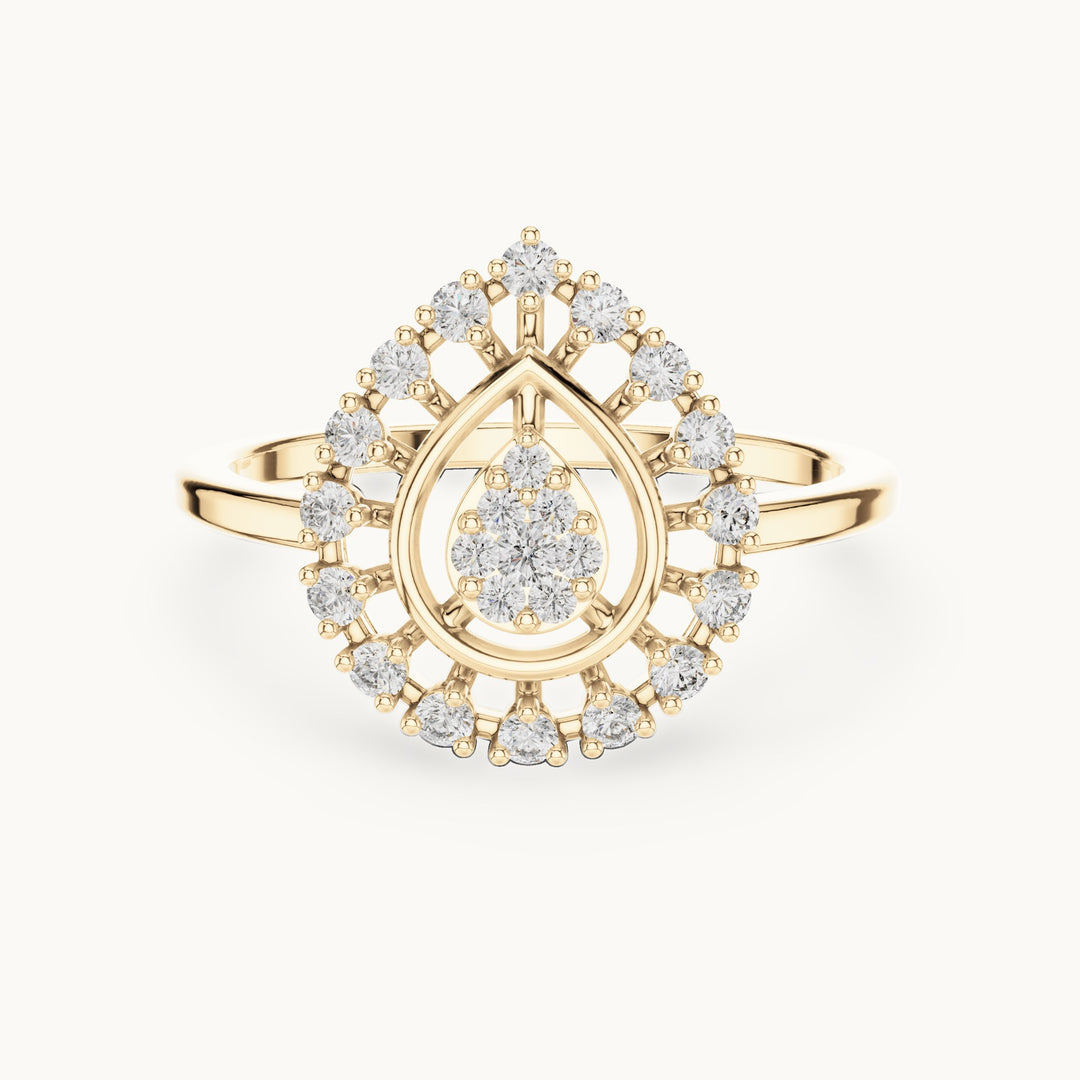 Round lab-grown diamond teardrop cluster halo ring in yellow gold, 0.227 CT TW, view 4