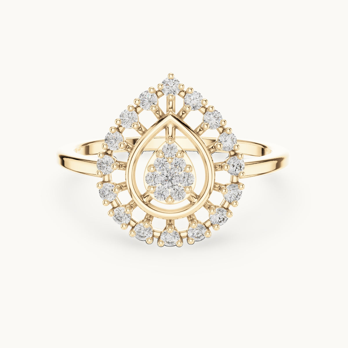Round lab-grown diamond teardrop cluster halo ring in yellow gold, 0.227 CT TW, view 4
