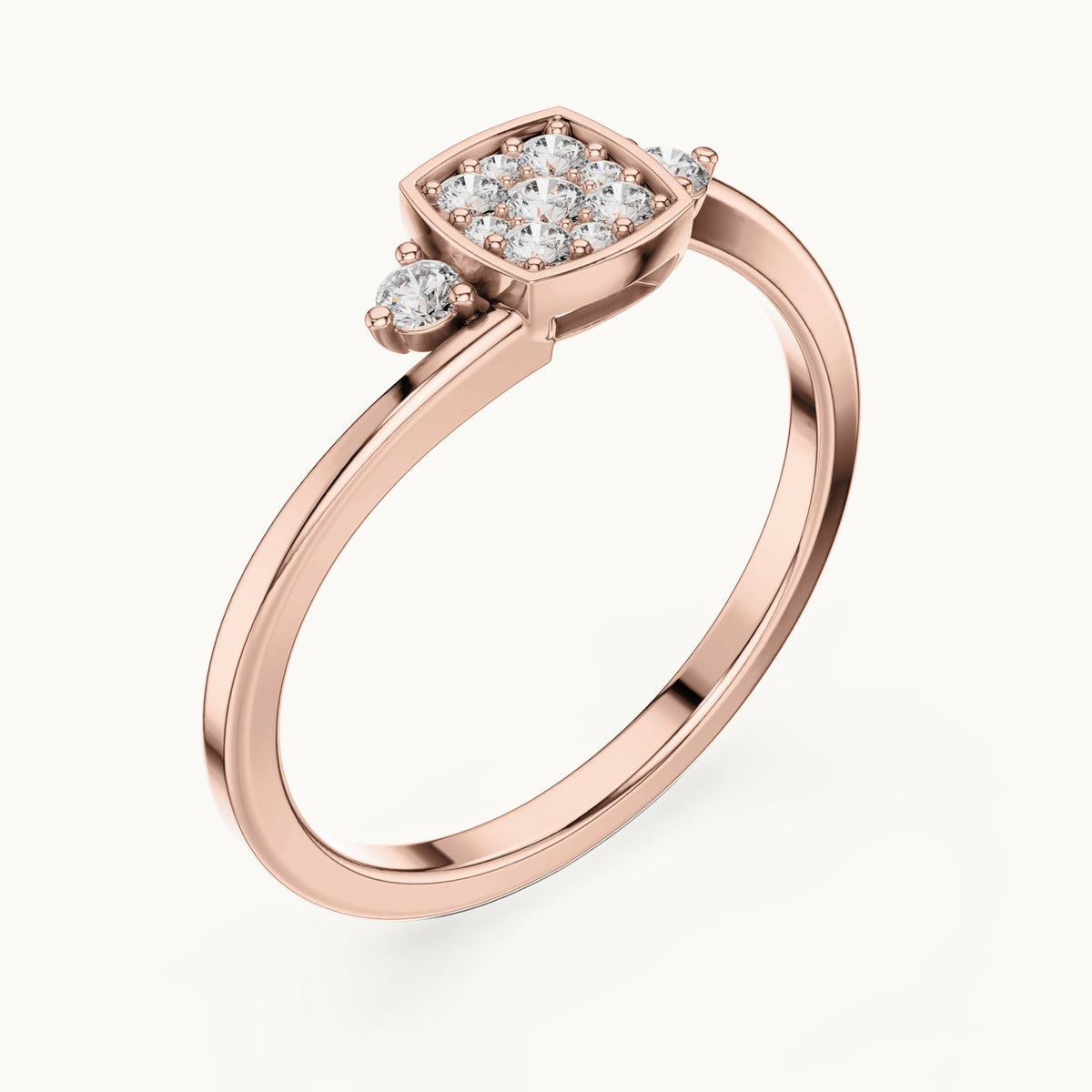 Round lab-grown diamond cushion cluster bypass ring in rose gold, 0.17 CT TW, view 2