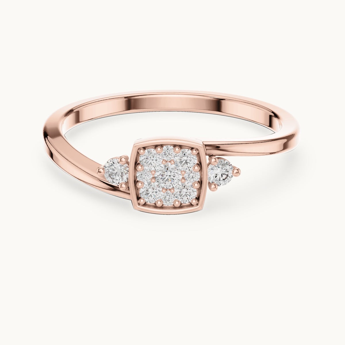 Round lab-grown diamond cushion cluster bypass ring in rose gold, 0.17 CT TW, view 4