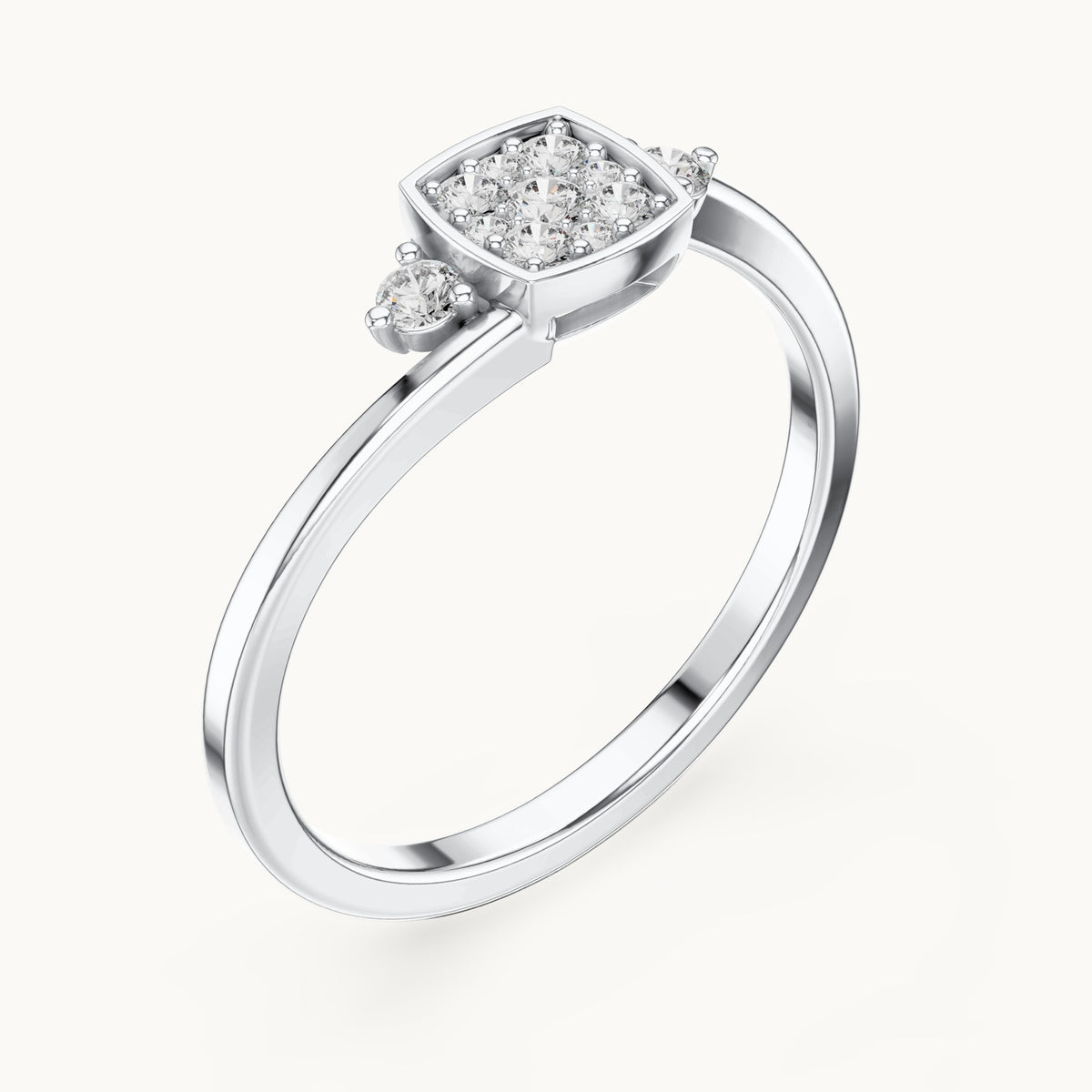Round lab-grown diamond cushion cluster bypass ring in white gold, 0.17 CT TW, view 2