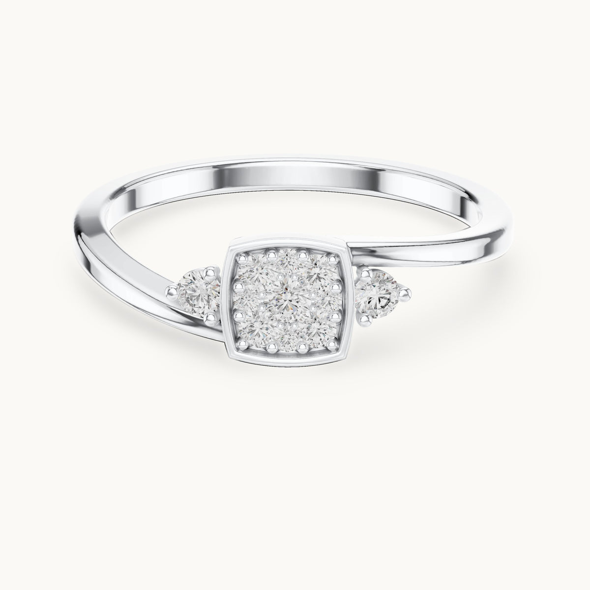 Round lab-grown diamond cushion cluster bypass ring in white gold, 0.17 CT TW, view 4
