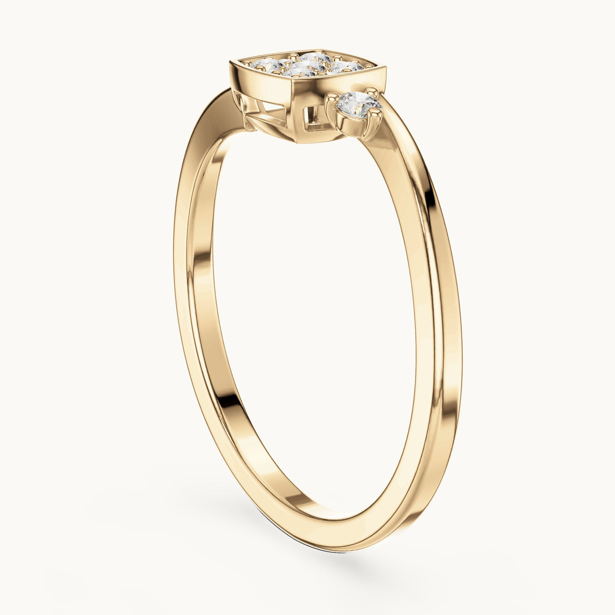 Round lab-grown diamond cushion cluster bypass ring in yellow gold, 0.17 CT TW, view 1