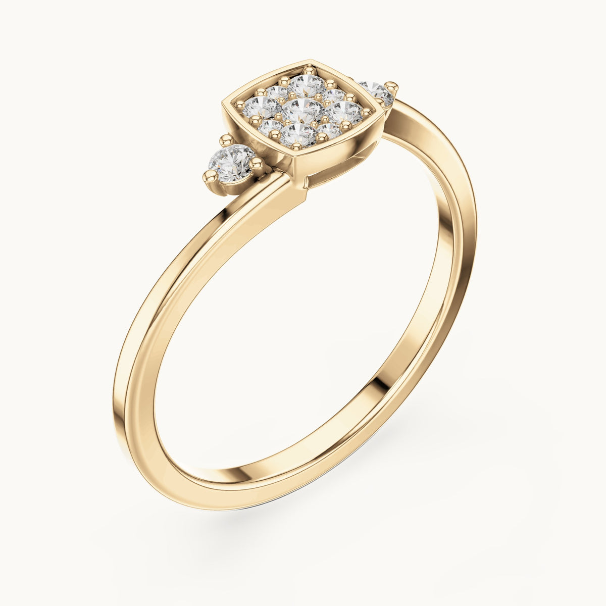 Round lab-grown diamond cushion cluster bypass ring in yellow gold, 0.17 CT TW, view 2