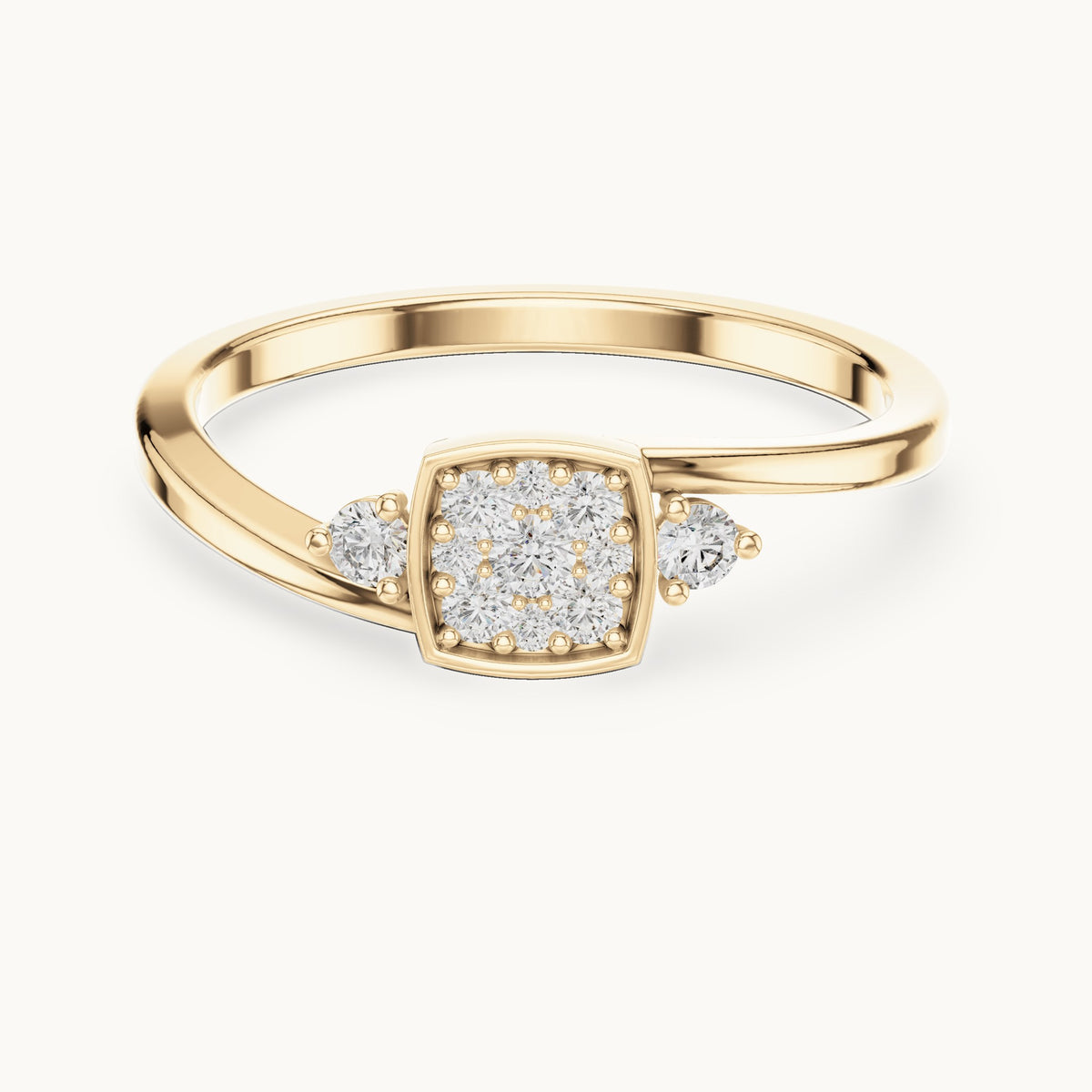 Round lab-grown diamond cushion cluster bypass ring in yellow gold, 0.17 CT TW, view 4