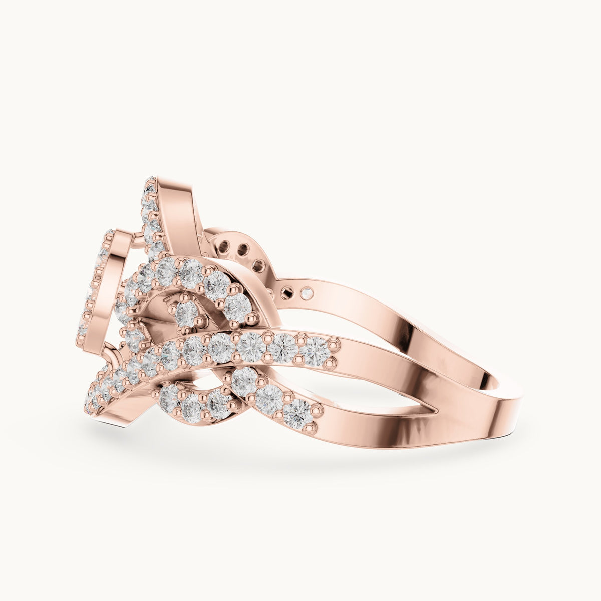Round lab-grown diamond pavé crossover cluster ring in rose gold, 0.612 CT TW, view 3