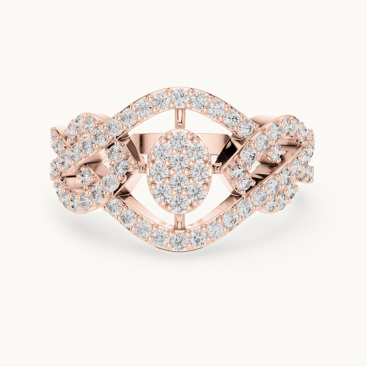 Round lab-grown diamond pavé crossover cluster ring in rose gold, 0.612 CT TW, view 4