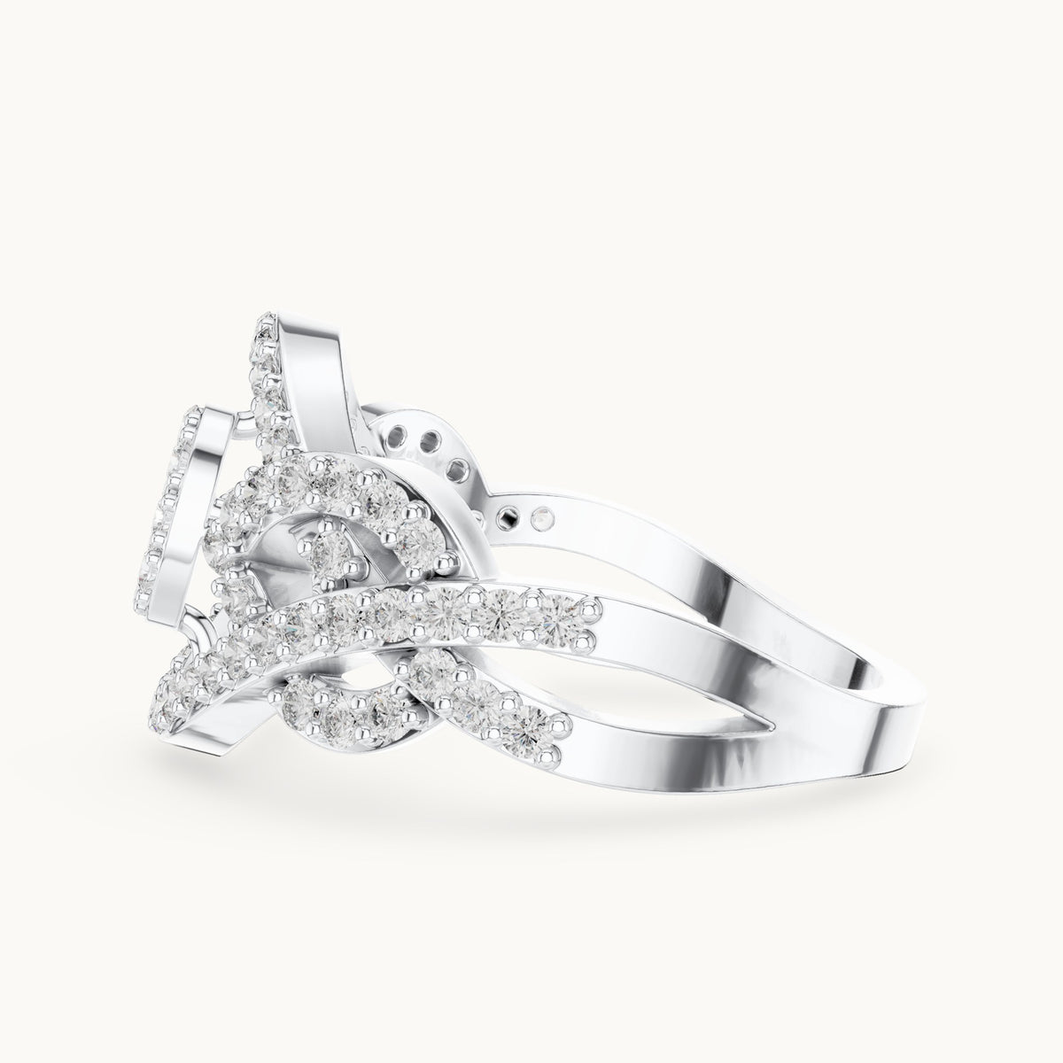 Round lab-grown diamond pavé crossover cluster ring in white gold, 0.612 CT TW, view 3