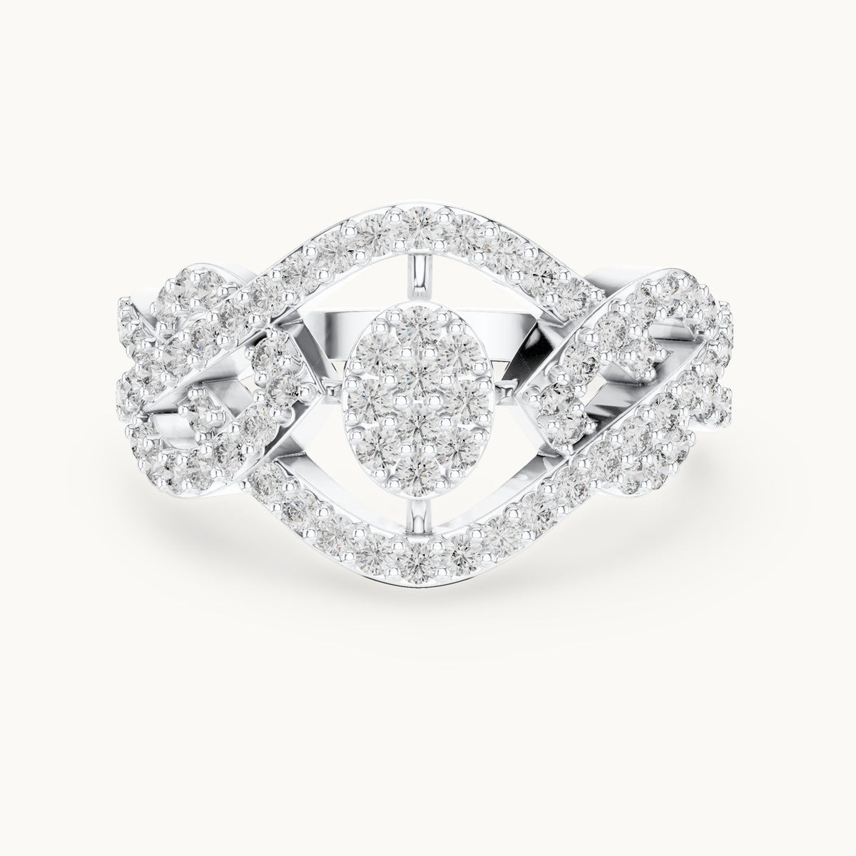 Round lab-grown diamond pavé crossover cluster ring in white gold, 0.612 CT TW, view 4