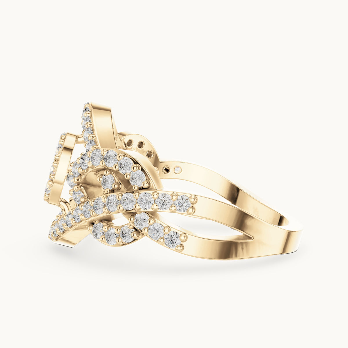 Round lab-grown diamond pavé crossover cluster ring in yellow gold, 0.612 CT TW, view 3