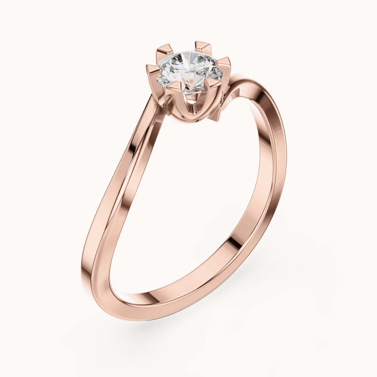 Round lab-grown diamond bypass solitaire engagement ring in rose gold, 0.33 CT TW, view 2