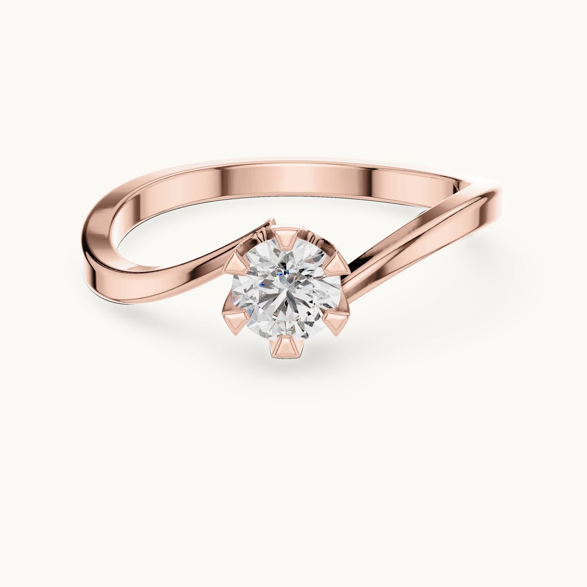 Round lab-grown diamond bypass solitaire engagement ring in rose gold, 0.33 CT TW, view 4