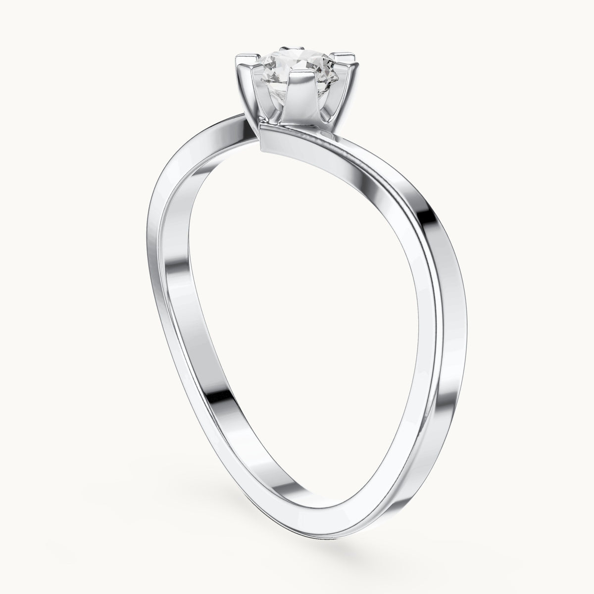 Round lab-grown diamond bypass solitaire engagement ring in white gold, 0.33 CT TW, view 1