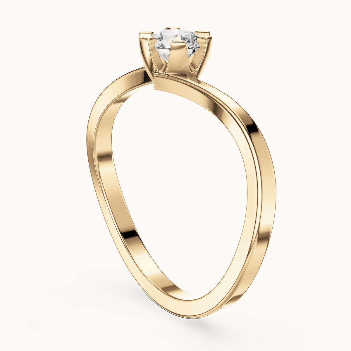 Round lab-grown diamond bypass solitaire engagement ring in yellow gold, 0.33 CT TW, view 1