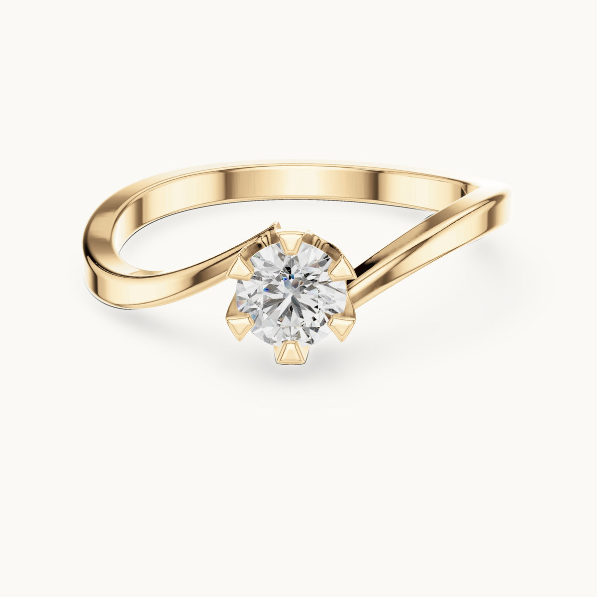 Round lab-grown diamond bypass solitaire engagement ring in yellow gold, 0.33 CT TW, view 4