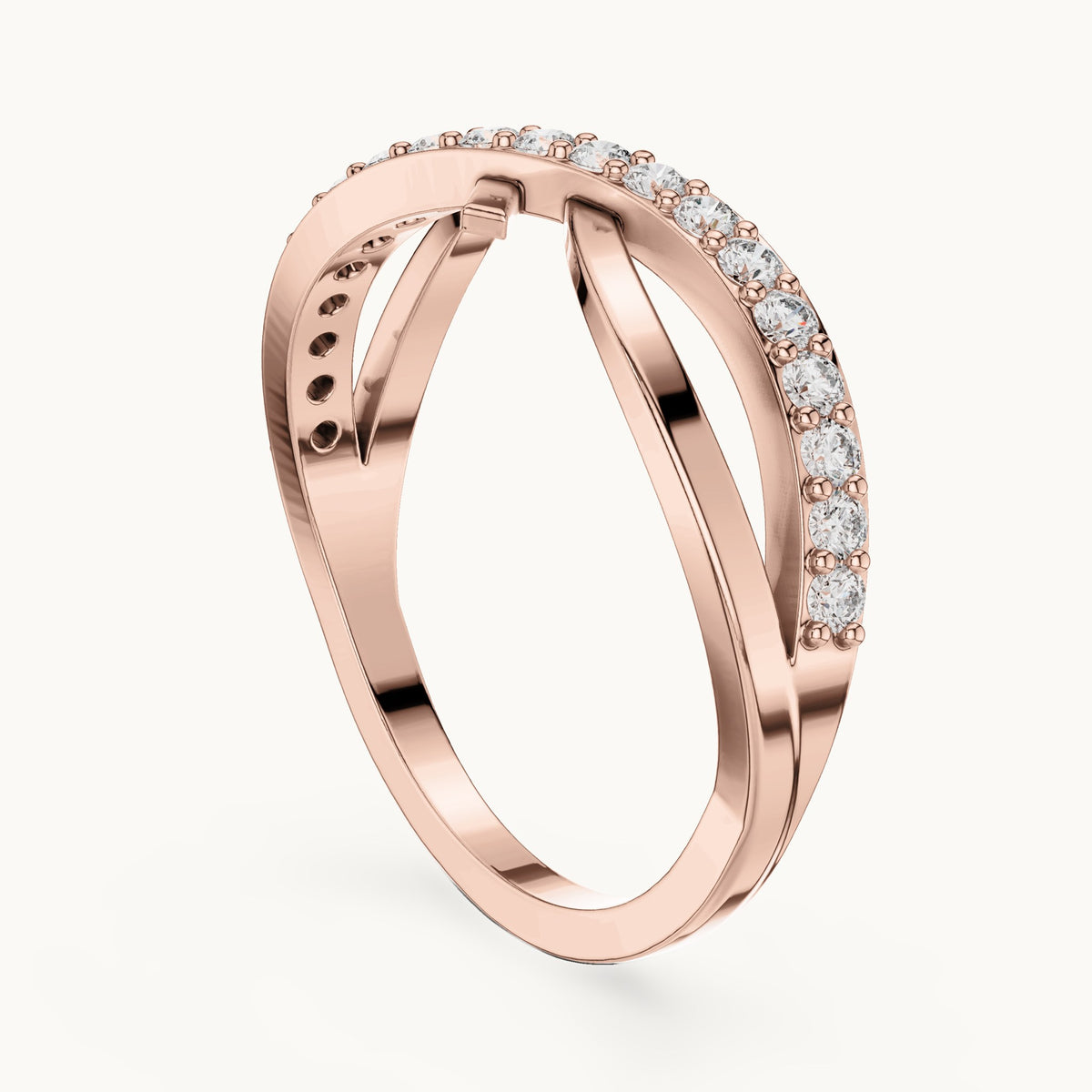 Round lab-grown diamond pavé crossover ring in rose gold, 0.266 CT TW, view 1