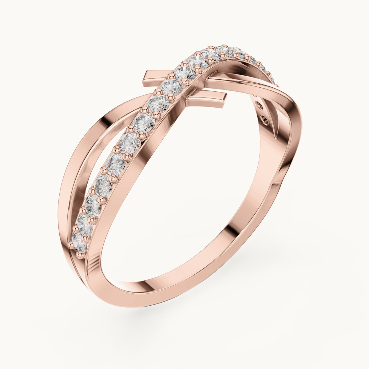Round lab-grown diamond pavé crossover ring in rose gold, 0.266 CT TW, view 2