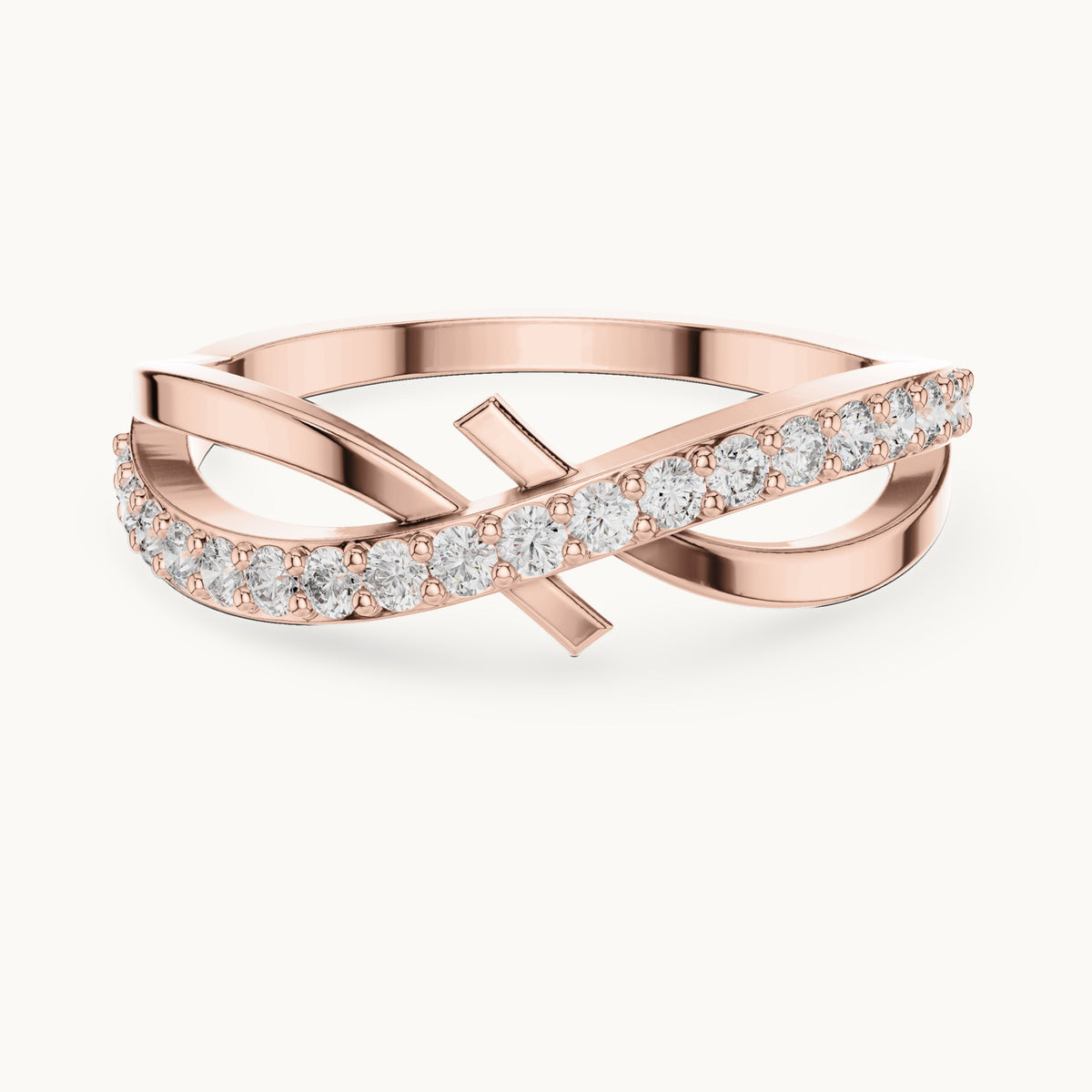 Round lab-grown diamond pavé crossover ring in rose gold, 0.266 CT TW, view 4