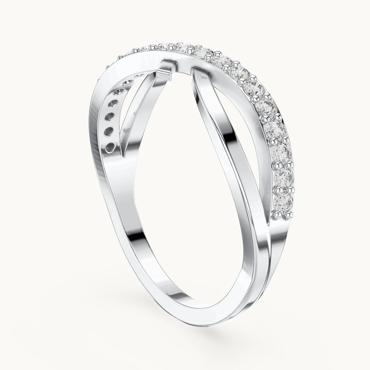 Round lab-grown diamond pavé crossover ring in white gold, 0.266 CT TW, view 1
