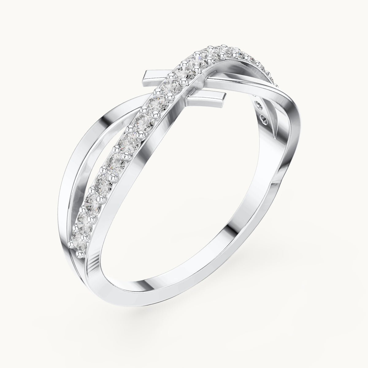Round lab-grown diamond pavé crossover ring in white gold, 0.266 CT TW, view 2