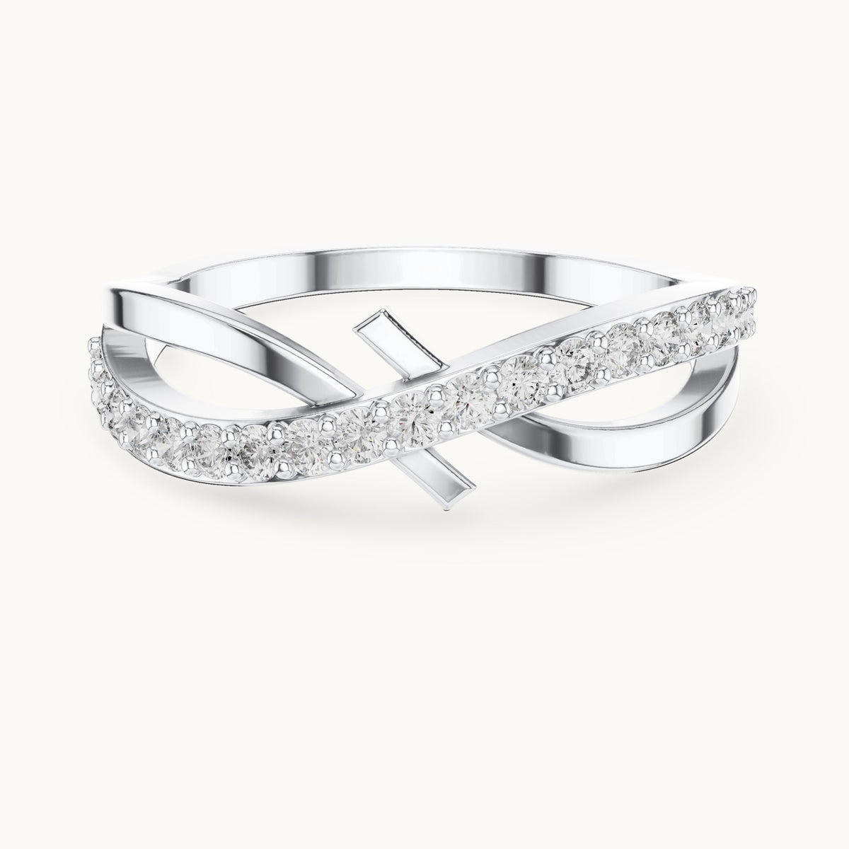 Round lab-grown diamond pavé crossover ring in white gold, 0.266 CT TW, view 4
