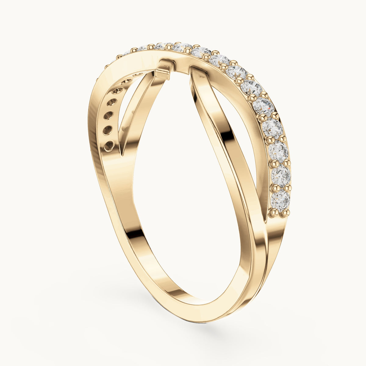 Round lab-grown diamond pavé crossover ring in yellow gold, 0.266 CT TW, view 1