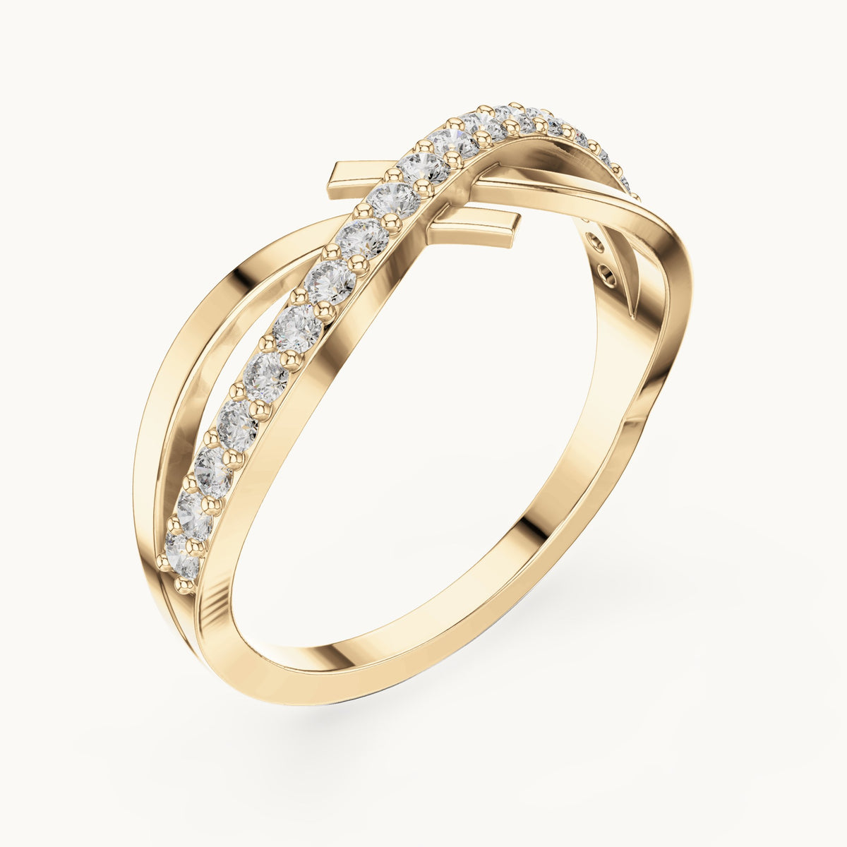Round lab-grown diamond pavé crossover ring in yellow gold, 0.266 CT TW, view 2