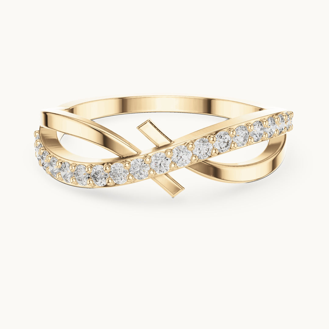Round lab-grown diamond pavé crossover ring in yellow gold, 0.266 CT TW, view 4