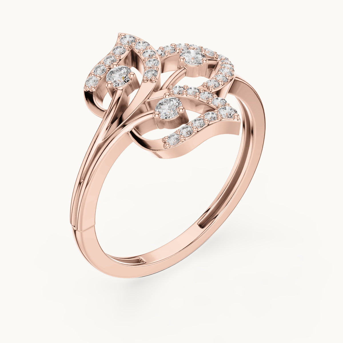 Round lab-grown diamond floral pavé ring in rose gold, 0.255 CT TW, view 2